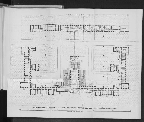 Die Hamburger Irrenanstalt Friedrichsberg. - Grundriss des Hauptgebäudes, Parterre.