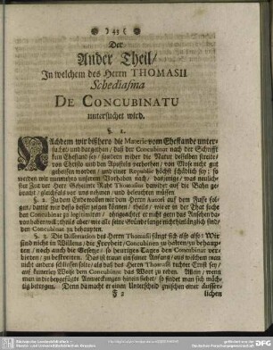 Der Ander Theil, In welchem des Herrn Thomasii Schediasma De Concubinatu untersuchet wird