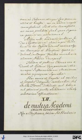[fol. 12] De mutua academicorum concordia