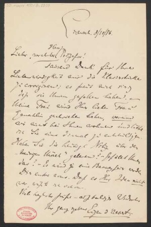 Brief an Karl Klindworth : 08.10.1886