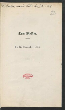 Dem Meister : am 12. November 1865