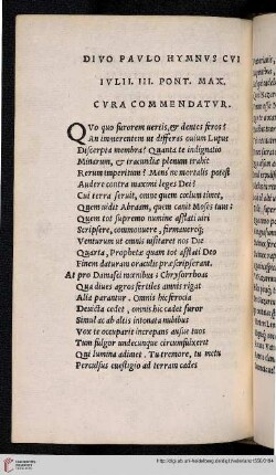 Divo Pavlo Hymnvs cvi Ivlii III. Pont. Max. cvra commendatvr