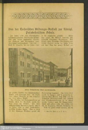 Von der Technischen Bildungs-Anstalt zur Königl. Polytechnischen Schule