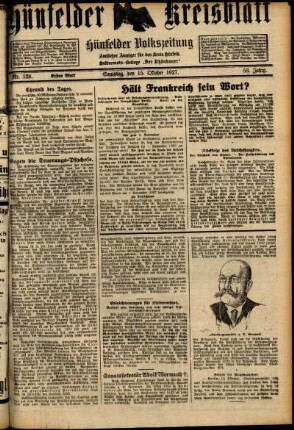 Erste Ausgabe vom Samstag, den 15. Oktober 1927.
