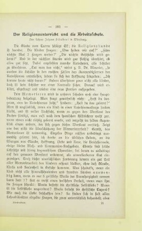 Der Religionsunterricht und die Arbeitsschule