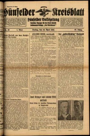 Erste Ausgabe vom Freitag, den 10. April 1942.