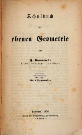 Schulbuch der ebenen Geometrie : Mit 9 Figurentafeln