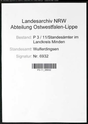 Sterberegister Standesamt Wulferdingsen