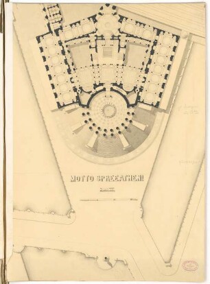 Erweiterung der Museumsinsel, Berlin Schinkelwettbewerb 1882: Museum für Nachklassische Kunst. Grundriss 1. OG des nordwestlichen Gebäudeteils, 1:250