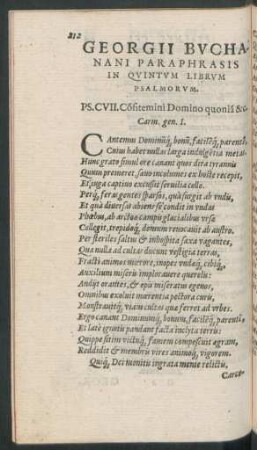 Georgii Buchanani Paraphrasis In Quintum Librum Psalmorum.