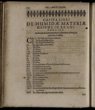 Capita Libri De Humidæ Materiæ Usibus In Re Chirurgica.