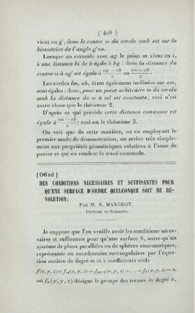 Des conditions nécessaires et suffisantes pour qu'une surface d'ordre quelconque soit de révolution.