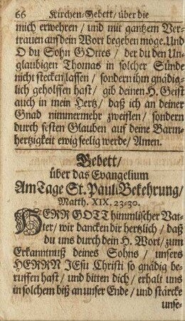 Gebett/ über das Evangelium Am Tage St. Pauli Bekehrung/ ...