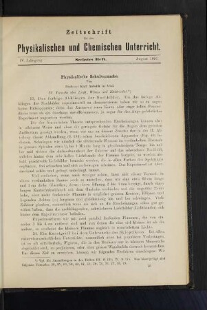 IV. Jahrgang. Sechstes Heft. August 1891.