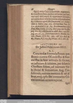 Articulus III. De Iustitiâ Fidei coram Deo.