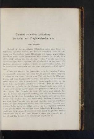 Nachtrag zu meiner Abhandlung: Versuche mit Tropfelektronen usw.