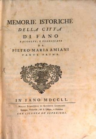 Memorie Istoriche Della Citta Di Fano, 1