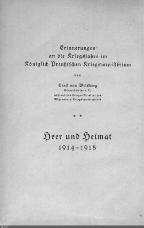 2: Heer und Heimat 1914 - 1918
