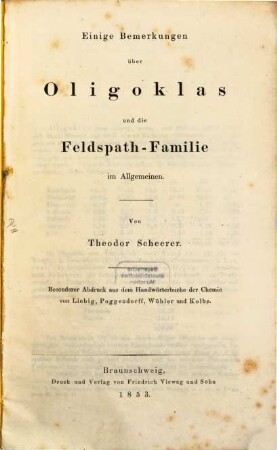 Einige Bemerkungen über Oligoklas u. die Feldspath-Familie im Allgemeinen