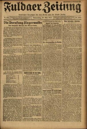 Ausgabe vom Donnerstag, den 29. November 1923.
