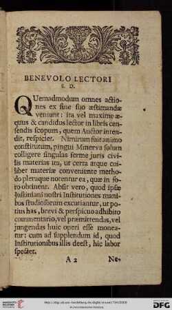 Benevolo Lectori S.D.