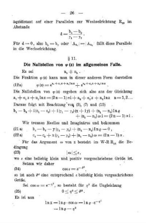 § 11. Die Nullstellen von ... (z) im allgemeinen Falle.