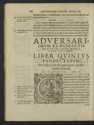 Liber quintus Pandectarum. De iudiciis, & ubi quis agere vel conveniri debeat.
