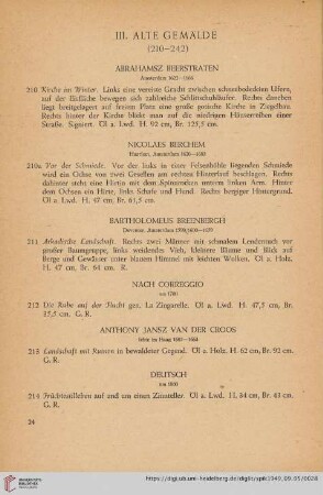 III. Alte Gemälde (Nr. 210 - 242)