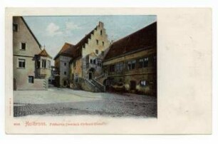 "Früheres Deutsch-Ordens-Haus" - kleiner Deutschhof mit Freitreppe, Staffelgiebelhaus und Komturwappen-Erker (color)