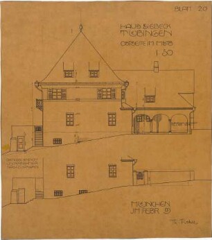 Fischer, Theodor; Tübingen; Haus Siebeck - Ostseite (Aufriss)