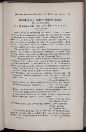 Berichtigung meiner Bemerkungen über die Gattungen Cyclomaurus und Auchmeresthes.