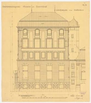 Großherzogliches Museum, Darmstadt Ausführungsprojekt ab 1896: Hinterbau: Ansicht Westseite 1:50