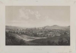Ansicht von Zittau mit Eisenbahn, Lithographie, 1880 : Franck, Gustav : Zittau / n. d. Nat. gez. u. lith. v. Gustav Frank. - Zittau : Foerster , 1880. - 1 Kunstbl. : getönte Lithogr. , 57 x 35 cm