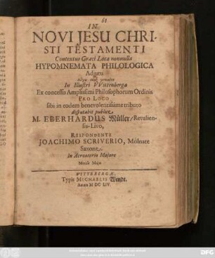 In Novi Jesu Christi Testamenti Contextus Graeci Loca nonnulla Hypomnemata Philologica Adiutu Logu sarx genomenu