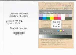 Entnazifizierung Hermann Stoetzel , geb. 12.11.1898 (Reichsbahnsekretaer)