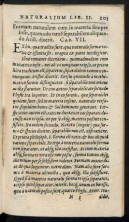 Formam naturalem cum in materia semper insit ... Cap. VII.
