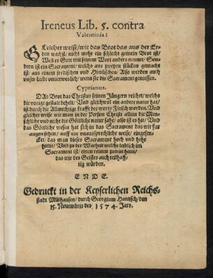 Ireneus Lib. 5. contra Valentinia: