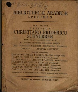 Bibliothecæ Arabicæ Specimen, [1]