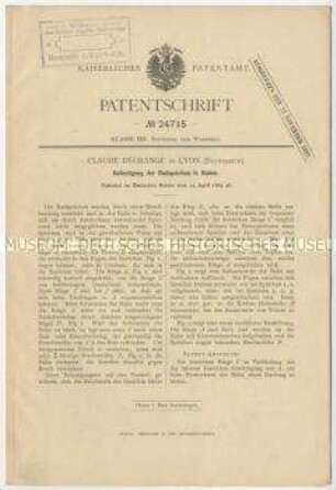 Patentschrift einer Befestigung der Radspeichen in Naben, Patent-Nr. 24715