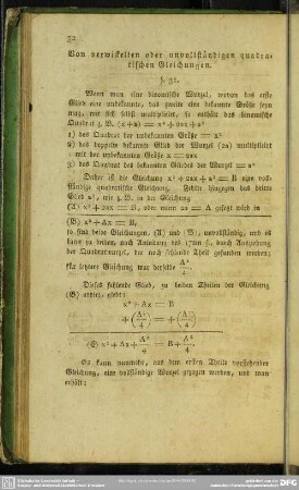 Von verwickelten oder unvollständigen quadratischen Gleichungen