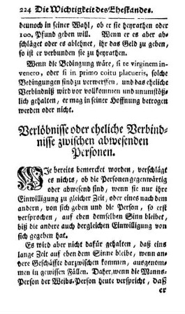 Verlöbnisse oder eheliche Verbindnisse zwischen abwesenden Personen.
