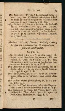 Auctores veteres, Graeci, Latini, Patres, & qui eos commentariis % animadversionibus illustrarum.