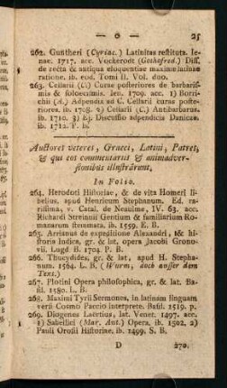 Auctores veteres, Graeci, Latini, Patres, & qui eos commentariis % animadversionibus illustrarum.
