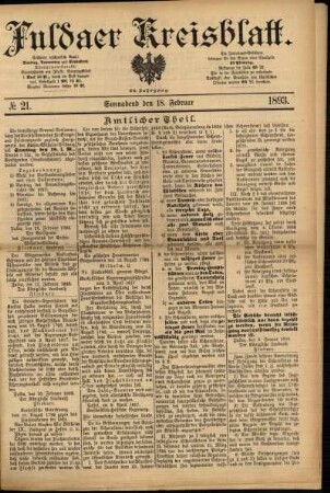 Erste Ausgabe vom Samstag, den 18. Februar 1893.