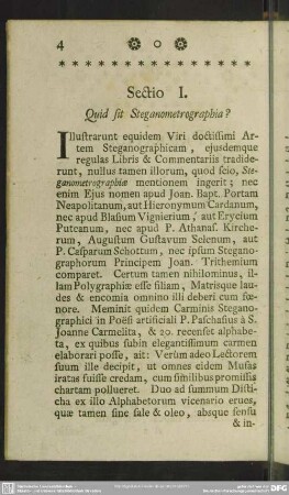 Sectio I. Quid sit Steganometrographia?