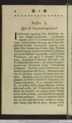 Sectio I. Quid sit Steganometrographia?