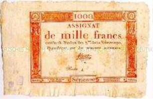 Frankreich, Revolution, Assignat 1000 Francs