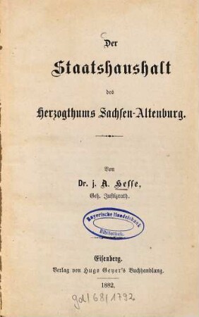 Der Staatshaushalt des Herzogthums Sachsen-Altenburg