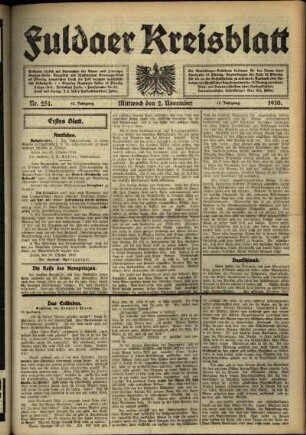 Erste Ausgabe vom Mittwoch, den 02. November 1910.