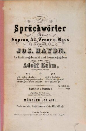 Sprüchwörter : für Sopran, Alt, Tenor u. Bass